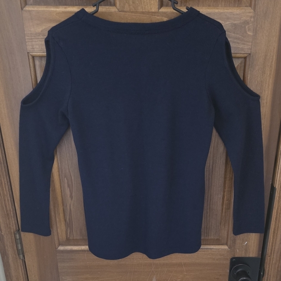 Zenana Outfitters: Long Sleeve Cold Shoulder Sweater, Navy Blue, Small, Soft - Picture 2 of 10